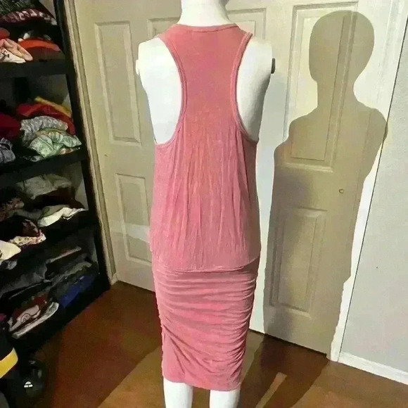 Anthropologie Sundry Womens Ruched Sides Pink Dress Racerback Size 1/S 4-6 - Picture 2 of 13
